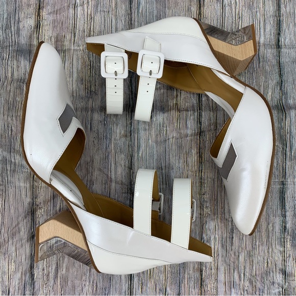 John Fluevog Modern Living Slant White Ankle Strap Heels, 9.5 - Picture 2 of 16